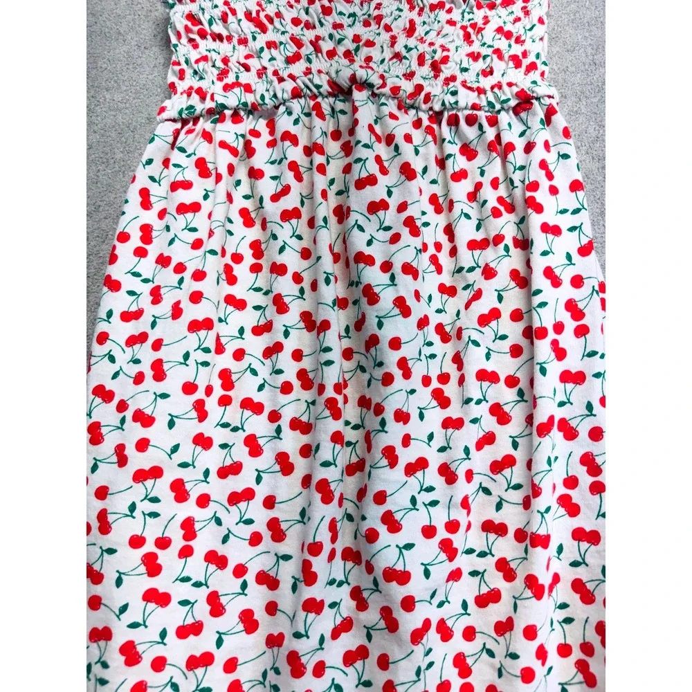 Old Navy Girls Cherry Print Smocked Sundress White Red Sleeveless Size Medium 8